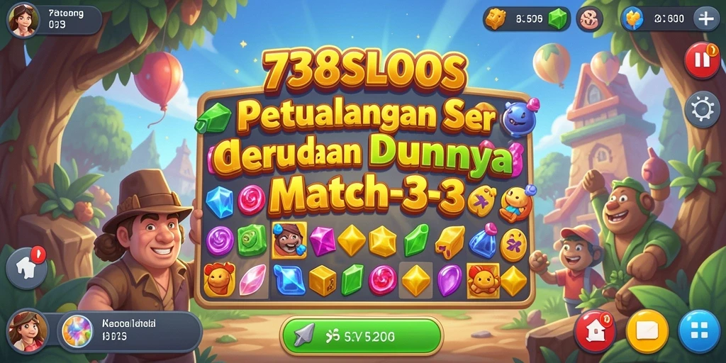 Screenshot 738SLOTS menampilkan gameplay Match-3 yang seru dan menarik.