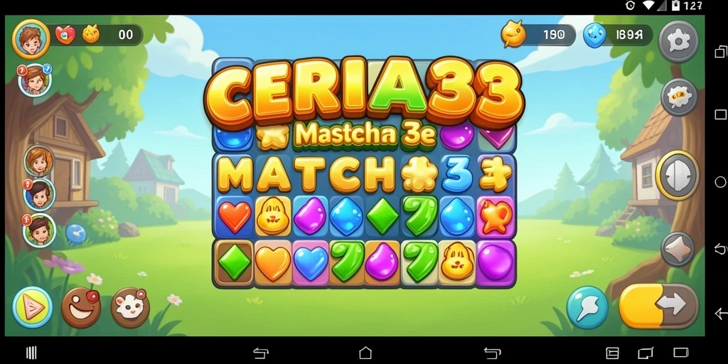 Gameplay CERIA33 yang menarik dengan kombinasi permata yang berwarna-warni.