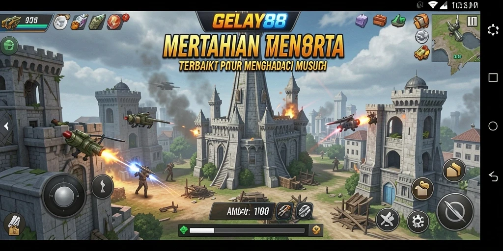 Screenshot gameplay <strong>GELAY88</strong> menampilkan pertahanan menara yang strategis melawan gelombang musuh.