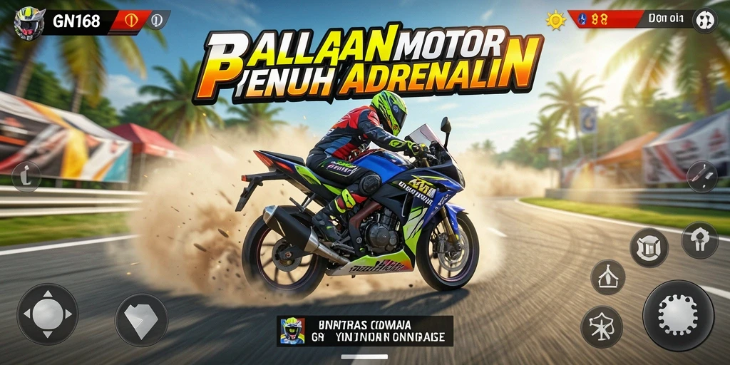 Tampilan gameplay GN168 yang mendebarkan saat balapan motor.